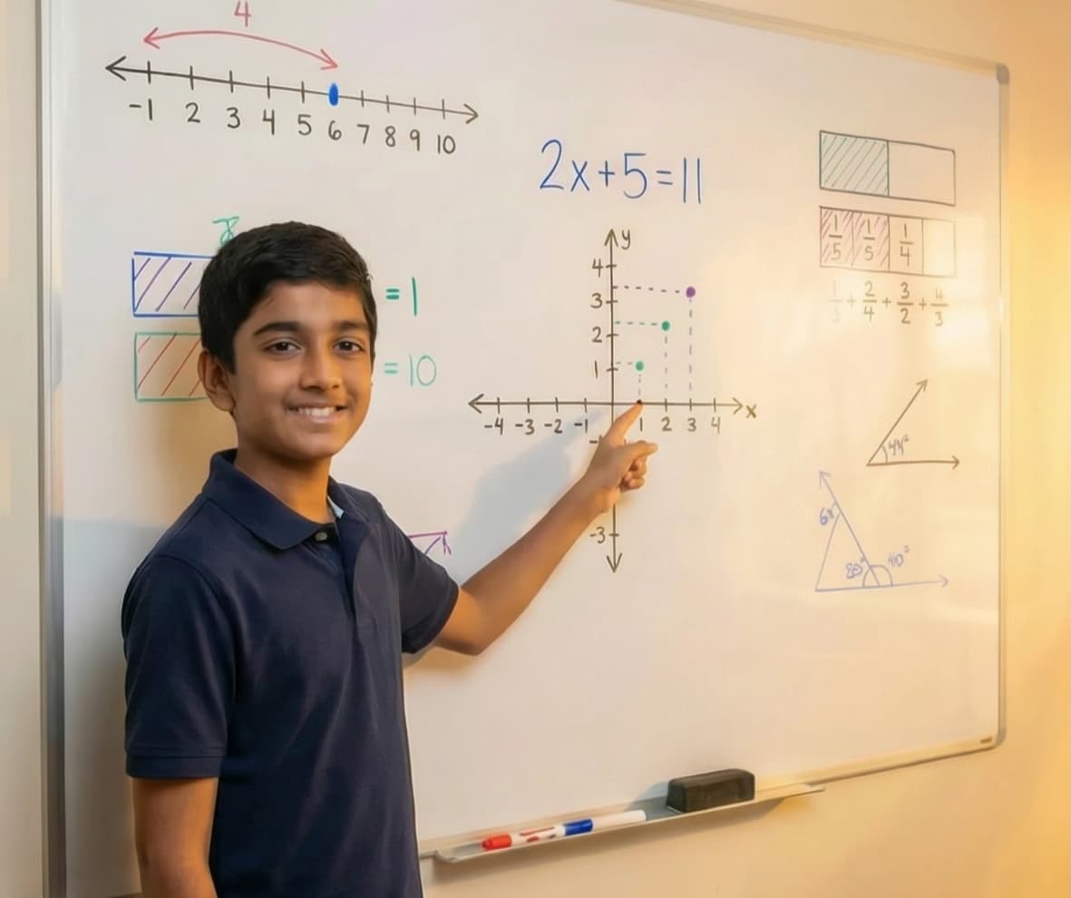 A student explaining a coordinate-plane problem on a whiteboard